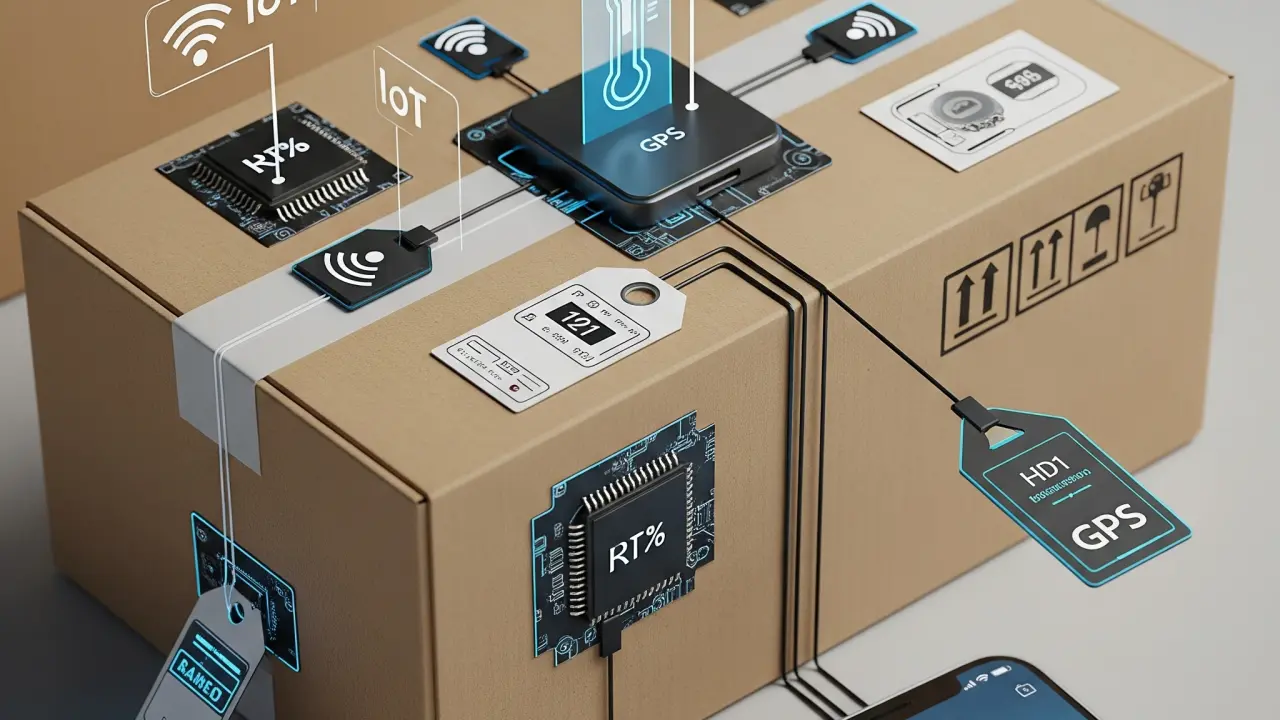 Smart packaging technology featuring eco-friendly soft electronics with biodegradable sensors for food safety monitoring, freshness detection, and temperature tracking